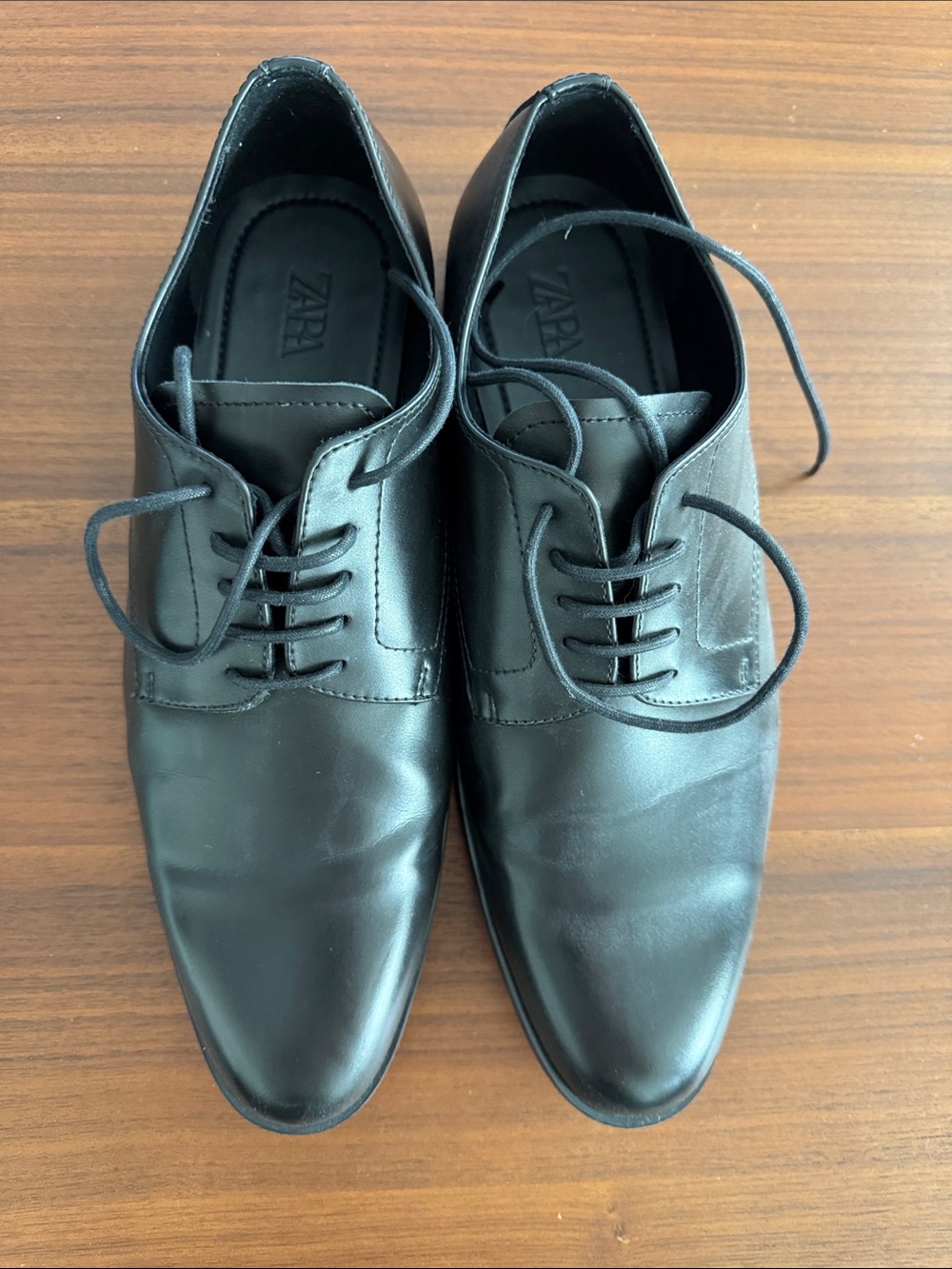 Zara Men's Black Leather Derby Lace-Up Shoes